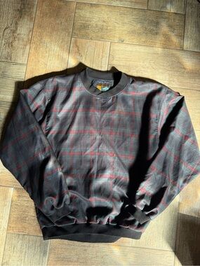 Vintage Forrester’s Men's V-Neck Plaid Sweater - Black with Red & Green Trim